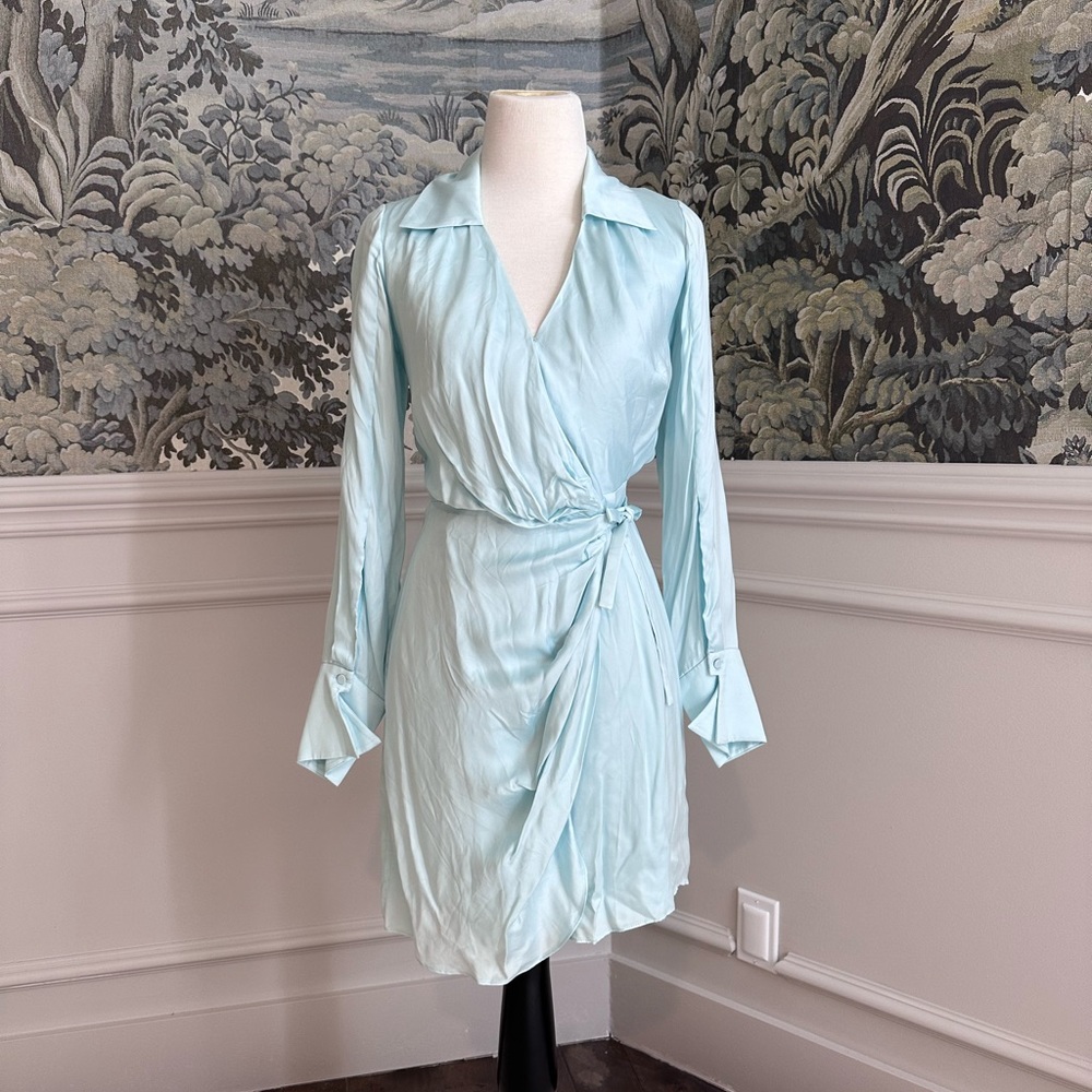 NWT Jonathan Simkhai light blue satin destiny wrap dress